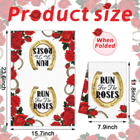 Preboun Derby towel shows jockeys and horseshoe motifs, perfect for everyday cleanup and party styling.