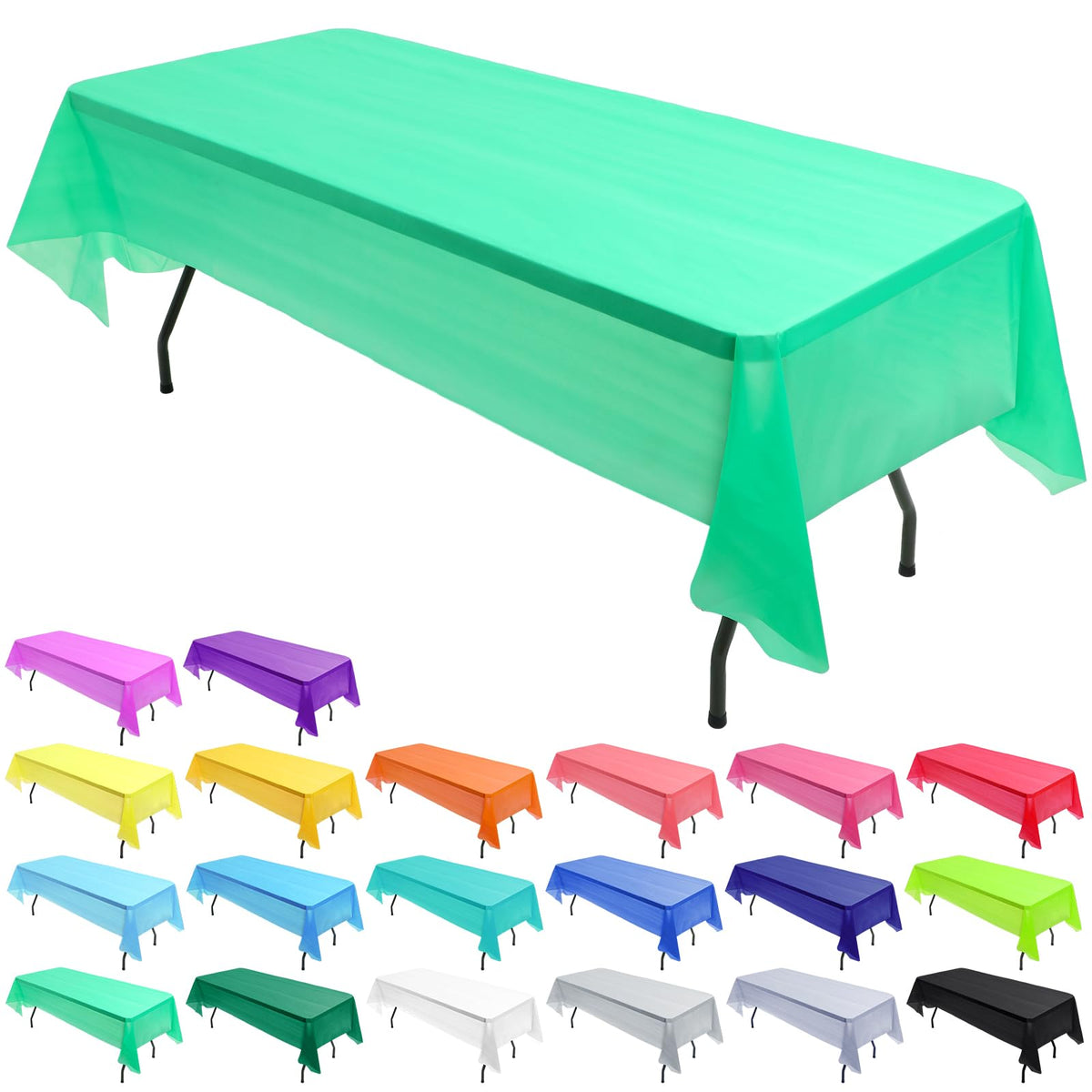 Preboun disposable rectangle tablecloth in green protects surfaces and elevates party décor.