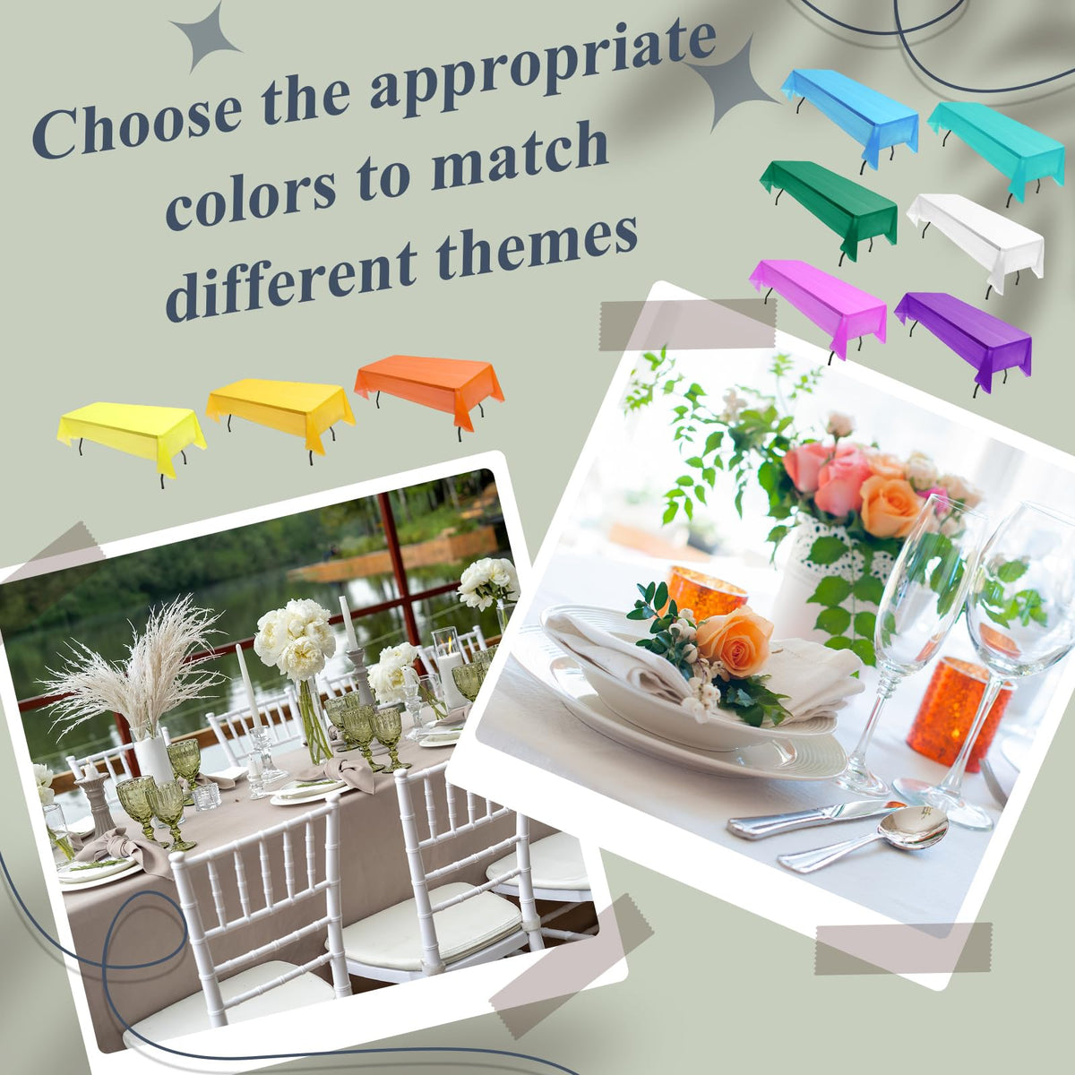Prebounn orange rectangle tablecloth adds warmth while staying waterproof and stain resistant.