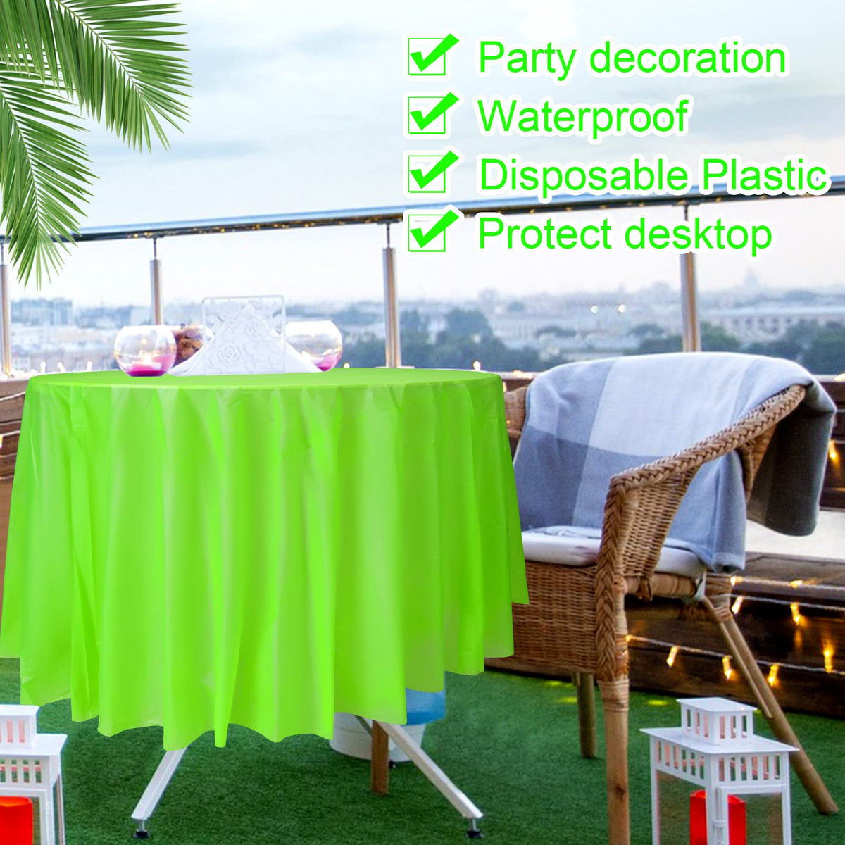 Preboun neon deep purple tablecloth adds bold neon vibes.
