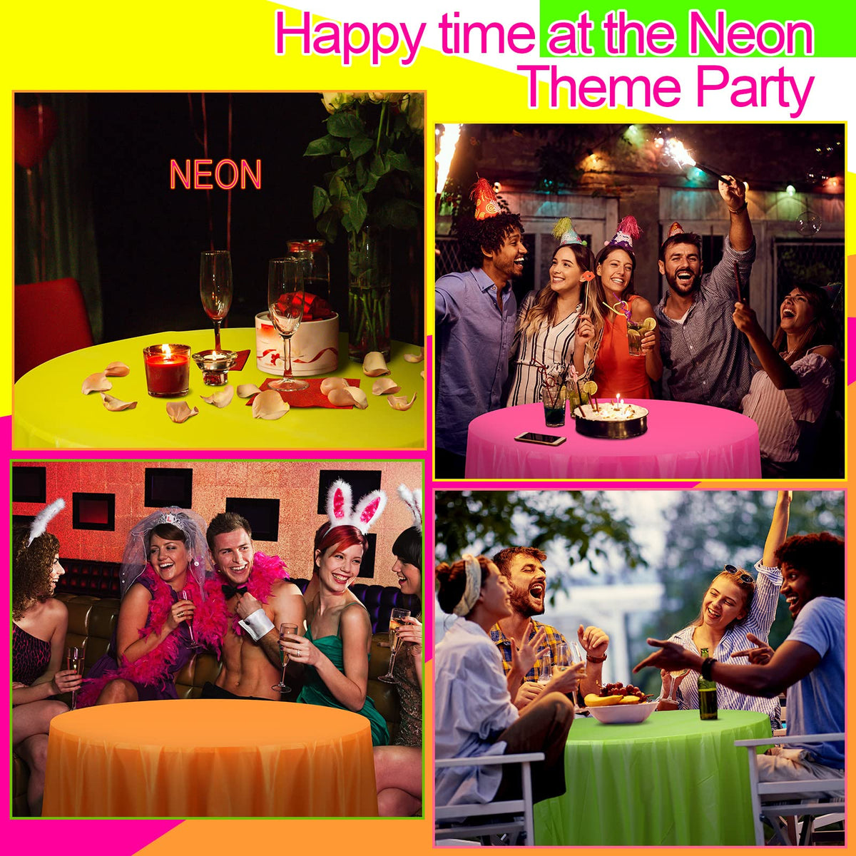 Preboun neon orange tablecloth energizes parties with warm accents.