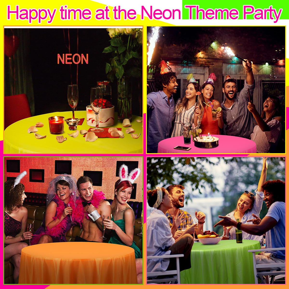 Preboun neon party tablecloth color palette highlights neon decor for celebrations