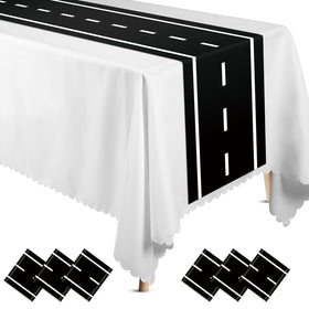 Preboun race-track table runner with checkered pattern for racing party visuals and table protection