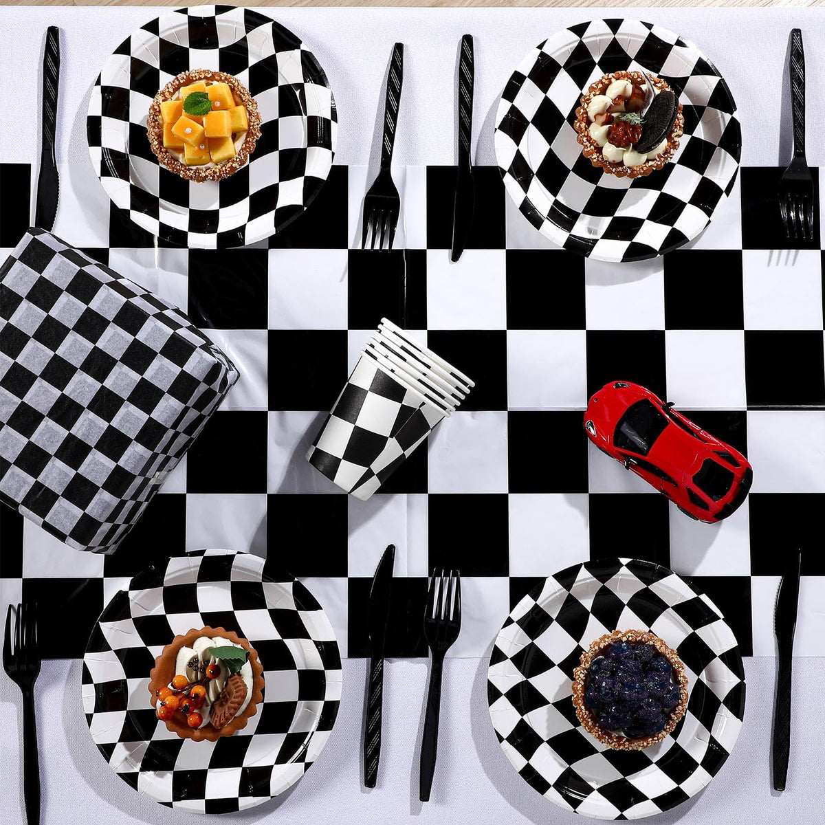 Preboun 14x108 inch racetrack table runner on a long table for big celebrations.