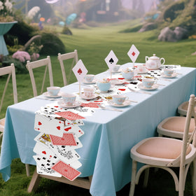 Poker theme tablecloth suitable for indoor and outdoor tea party settings.