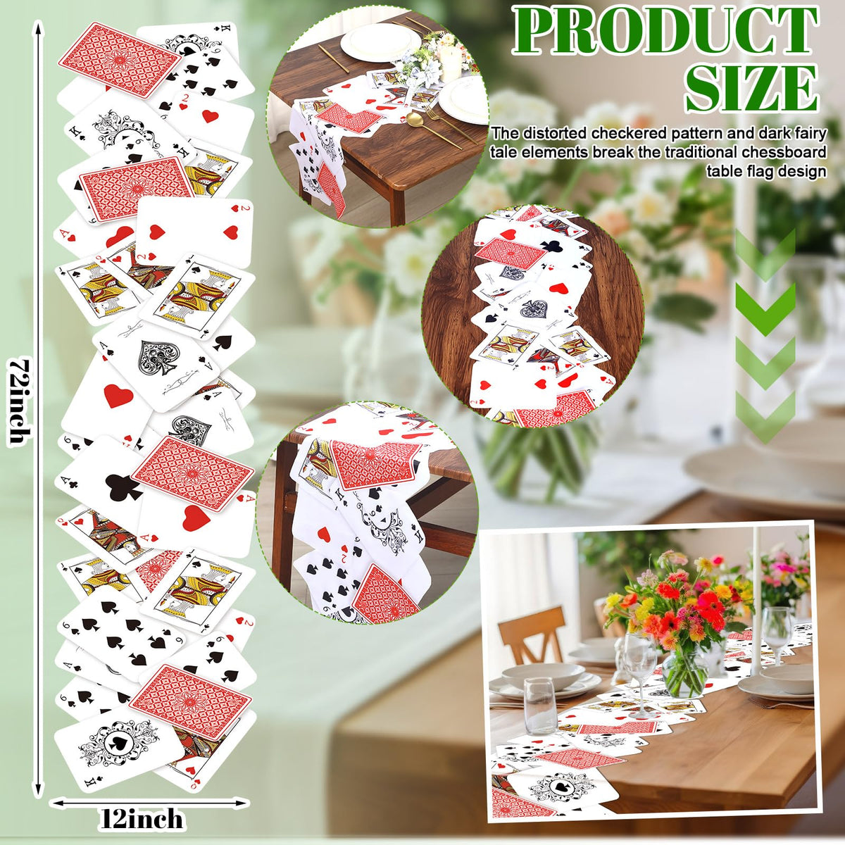 Preboun Wonderland poker-themed decor enhances birthdays and Halloween tables.