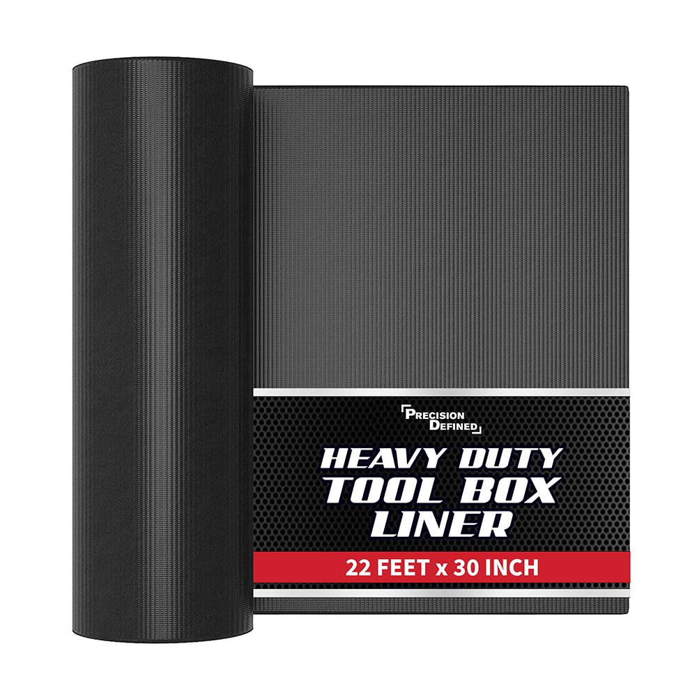 Precision Defined tool box liner roll lies flat in a drawer for quick setup.