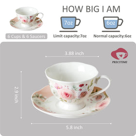 PRECITIME rose-pattern saucer complements cups for coordinated table settings.