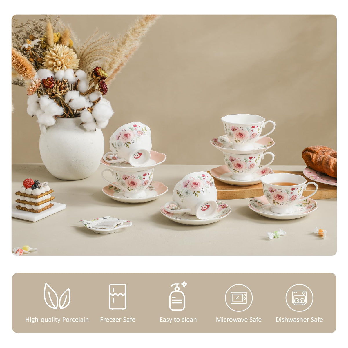 PRECITIME scalloped-edge cup detail enhances romantic tea service.