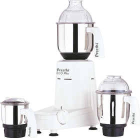 Preethi Eco Plus mixer grinder with 550W motor and stainless jars for smooth blending.