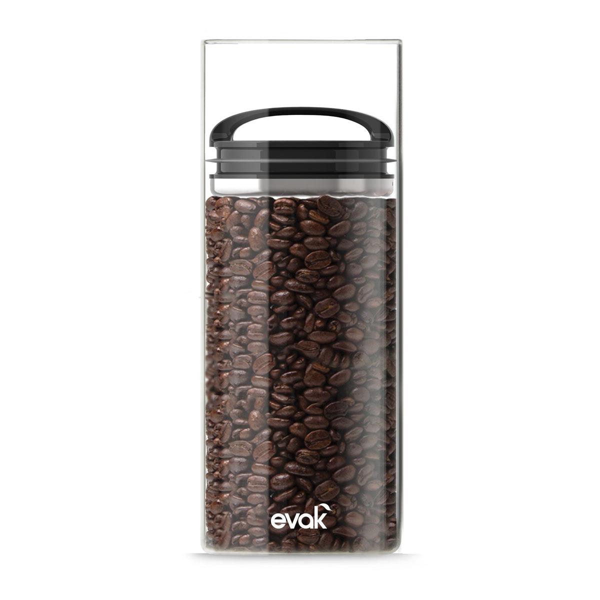 Prepara Evak compact glass storage large black on counter showing airtight lid for freshness