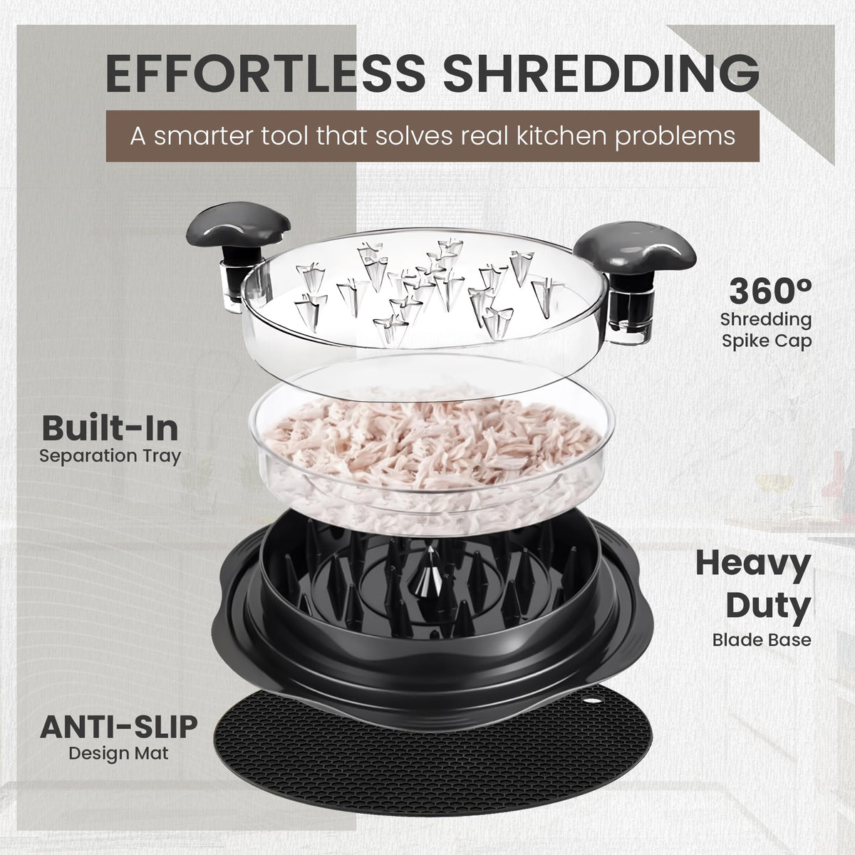 PrepMate Chicken Shredder assembly demonstrates sturdy construction and longevity.
