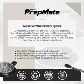 PrepMate tongs in use for safe transfer of shredded meat.
