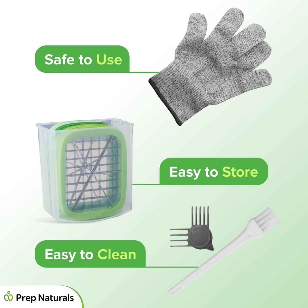 Prep Naturals easy-clean disassembly for quick washing and thorough sanitization