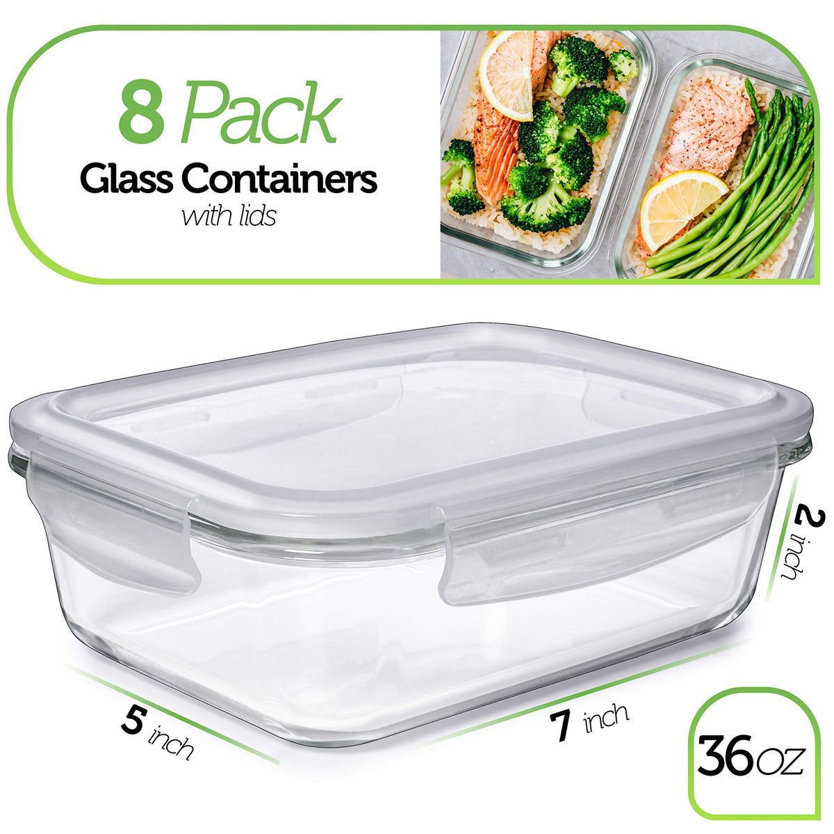 Glass containers with airtight lids for fresh, odor-free storage.