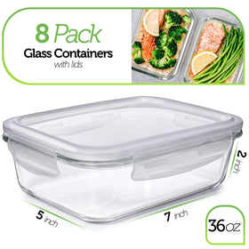 Glass containers with airtight lids for fresh, odor-free storage.