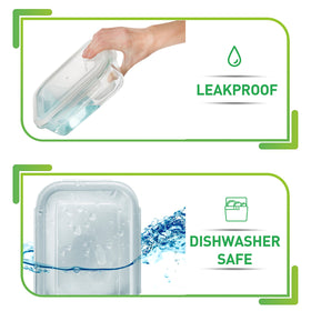Oven-safe Prep Naturals glass containers designed for reheating meals.