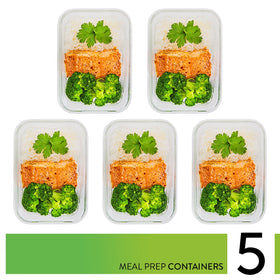 Stacked Prep Naturals glass containers show space-saving design and portability.