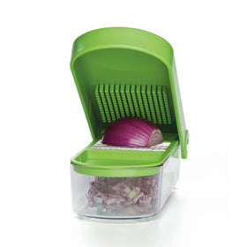 PrepWorks Onion Chopper green/white with measurement marks for precise prep.