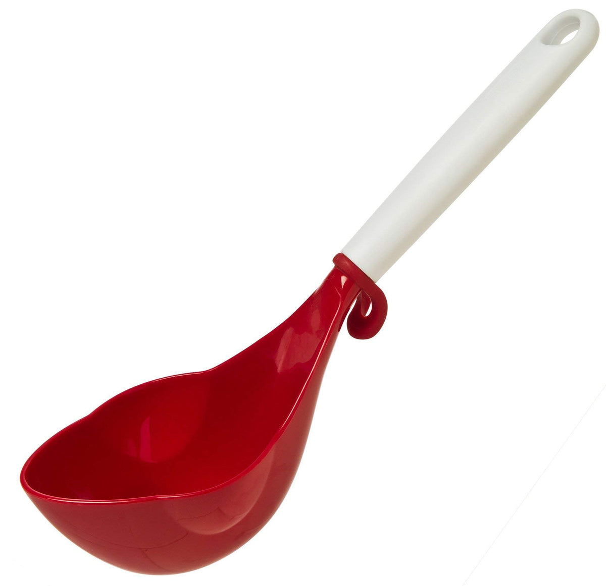 PREPWORKS Progressive canning scoop red shows angled reach for pot corners.
