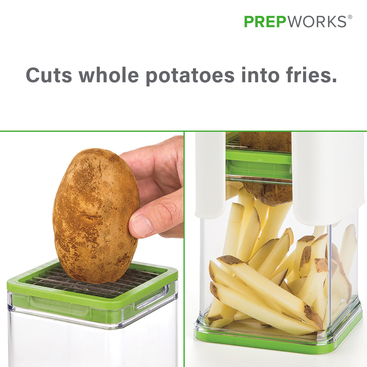 Clear container holds cut produce with less mess during prep.