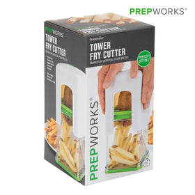 Compact storage for the PrepWorks Tower Fry Cutter fits in small kitchens.