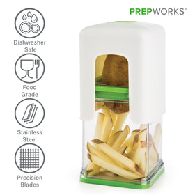 Removable grid on the PrepWorks Tower Fry Cutter enables easy cleaning.