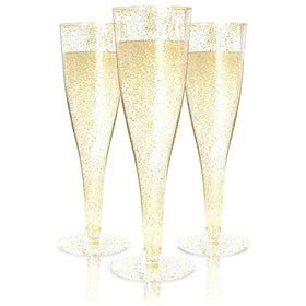 Prestee 100 gold plastic champagne flutes for effortless on-site toasts at weddings.