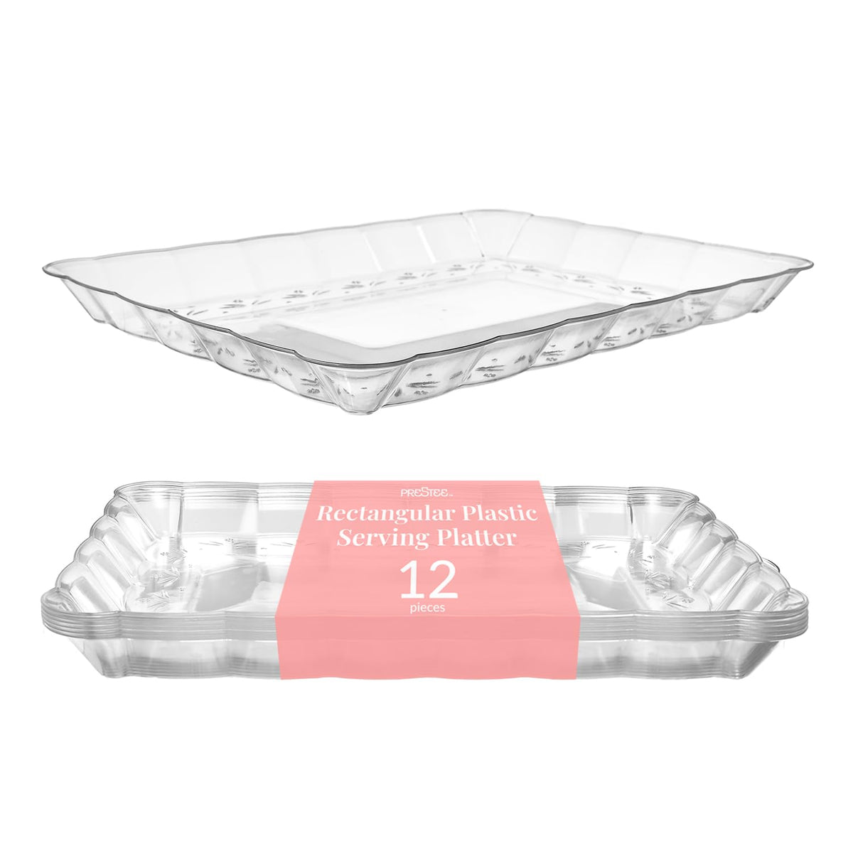 Prestee 12-pack serving tray showcases desserts on a clear 9x13 display.