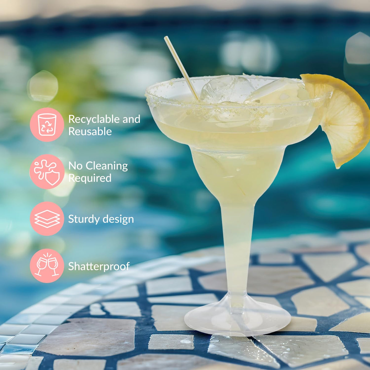Prestee 50-pack margarita glasses scalable for large gatherings and fiestas.