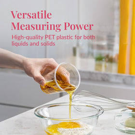 Prestee clear plastic measuring cups for epoxy resin mixing with quick visibility.