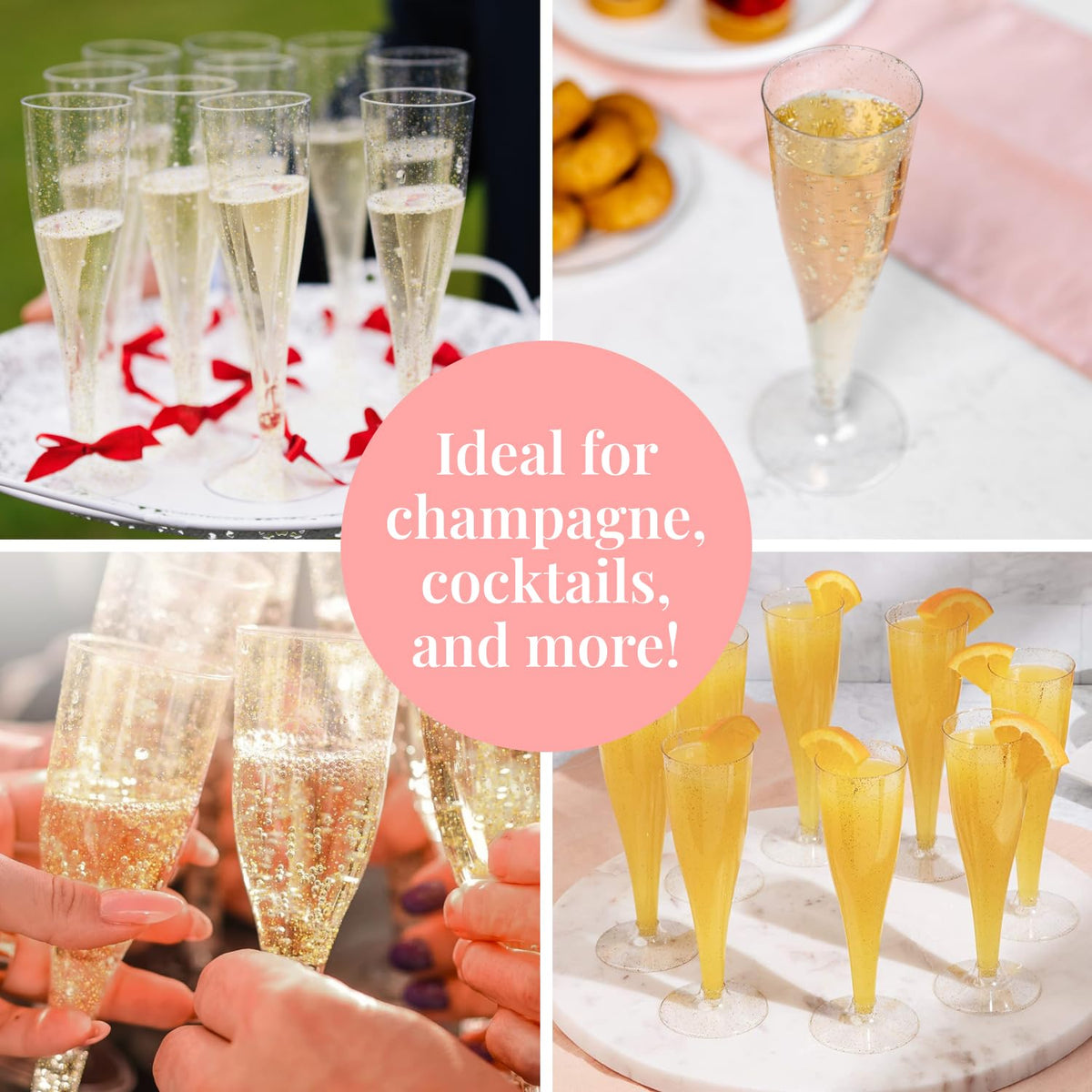 Prestee wedding reception champagne flutes ready for stylish toasts.