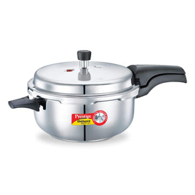 Prestige Alpha Deluxe induction-base pan highlights even heat distribution for faster meals