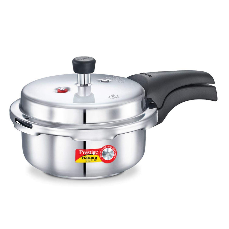 Prestige Deluxe Alpha base visual showing even heat distribution for reliable pressure cooking.