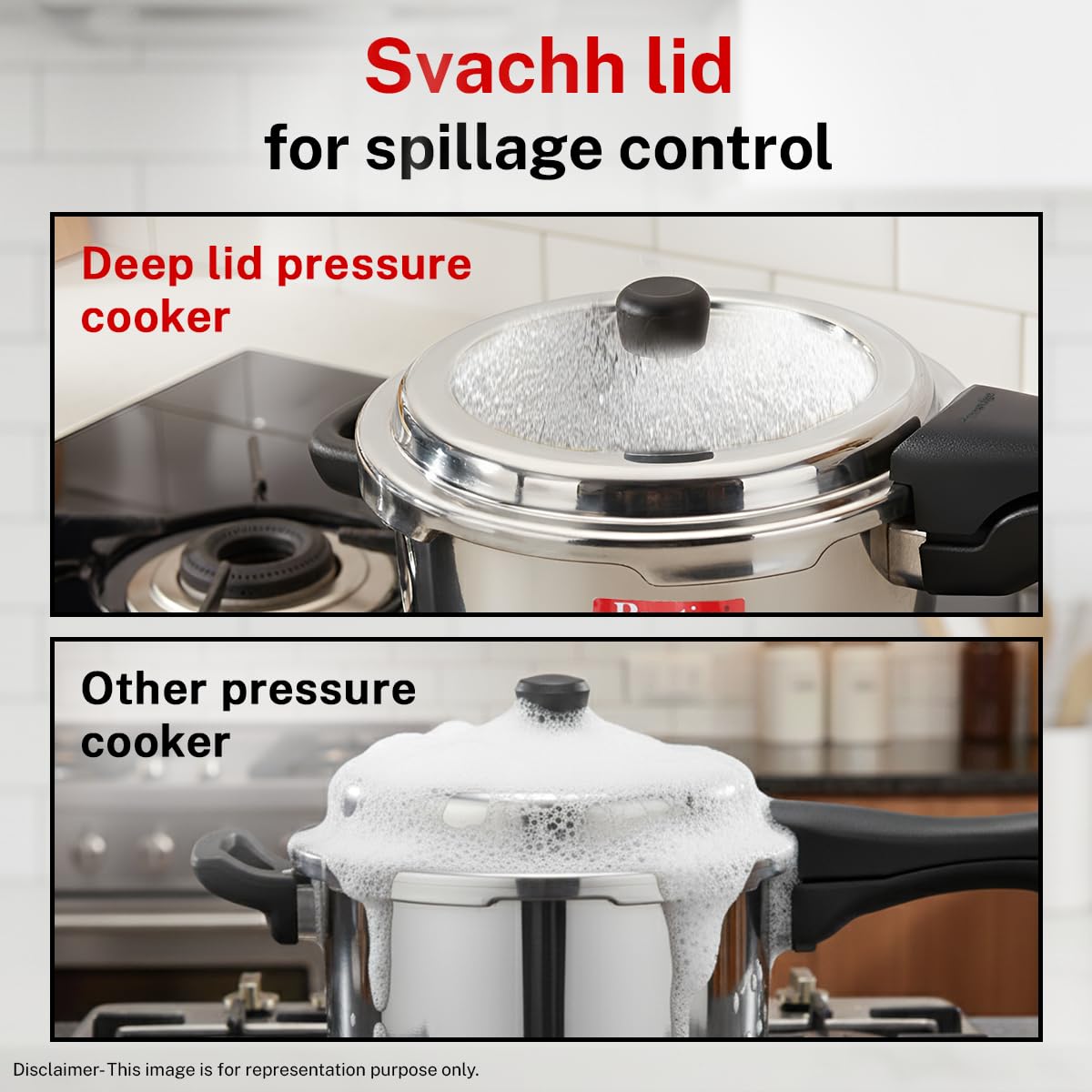 Prestige Deluxe Alpha Svachh pressure indicator close-up signals safe operation.
