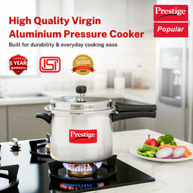 Prestige Popular 5L with lid on showcases safe, efficient pressure cooking