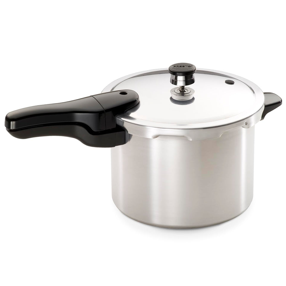 Presto 6-quart pressure cooker in silver, ideal for quick, flavorful meals.
