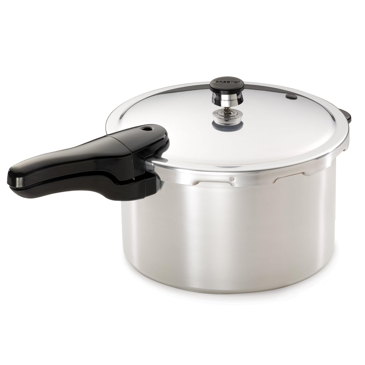 Presto 01282 8-Quart Pressure Cooker front view showing durable aluminum design for fast meals