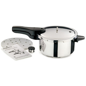 Presto 4-quart pressure cooker on induction cooktop highlighting versatility for rapid cooking