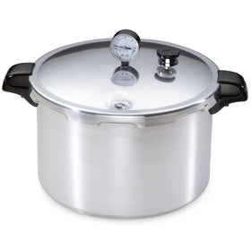 Presto 16-Quart pressure canner lid with lock and steam vent for safe canning.