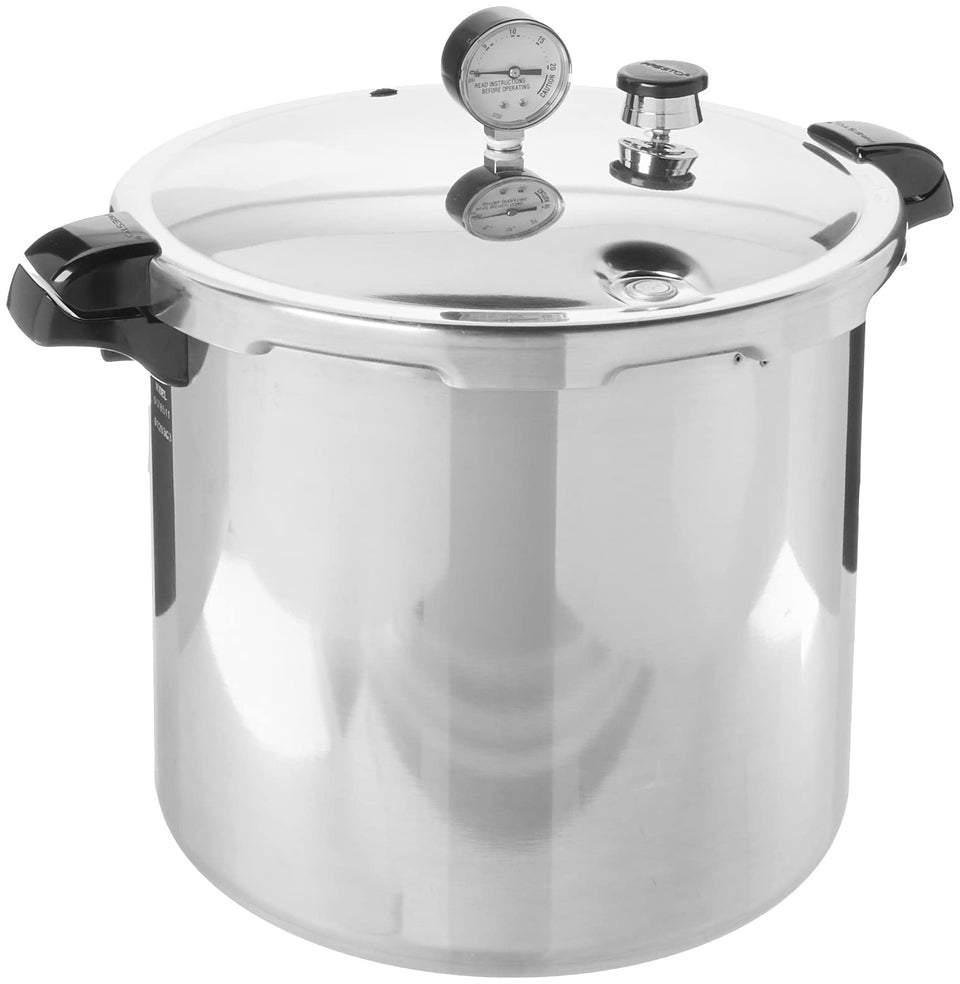 Presto 01784 induction-safe pressure canner front view for large-batch canning.