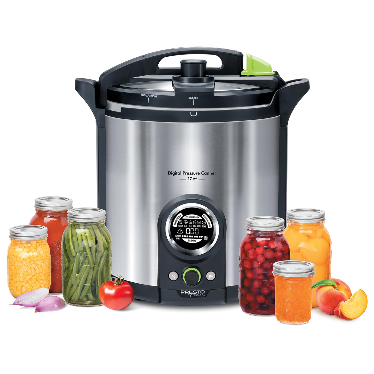 Removable PFAS-free ceramic-coated pot for easy cleaning after canning.