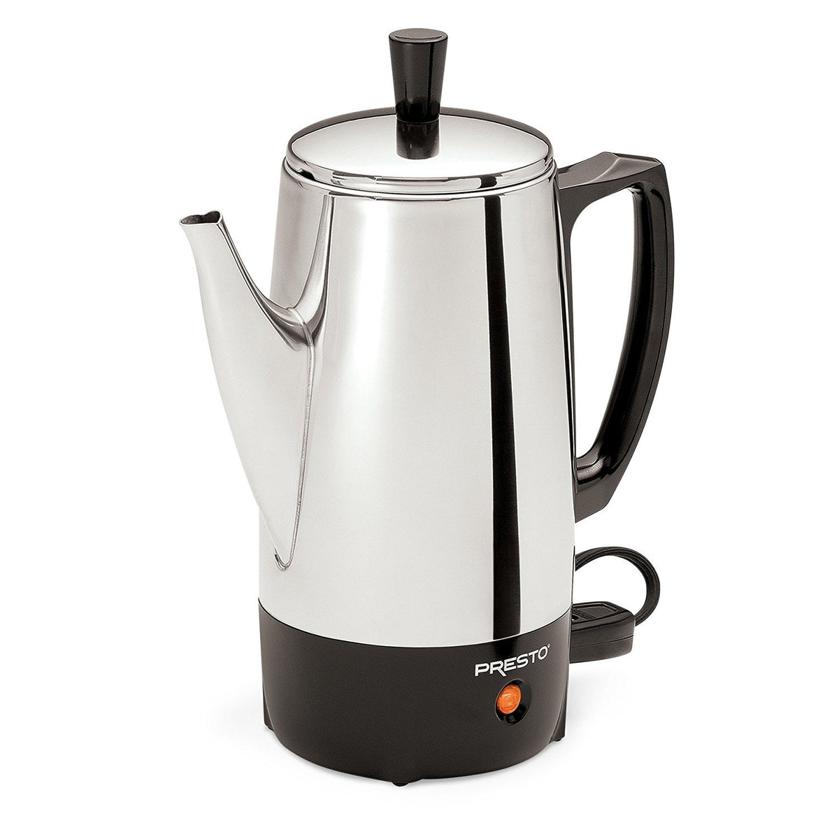 Presto 02822 coffee percolator top view highlights compact design for small spaces and efficiency