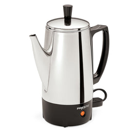 Presto 02822 coffee percolator top view highlights compact design for small spaces and efficiency