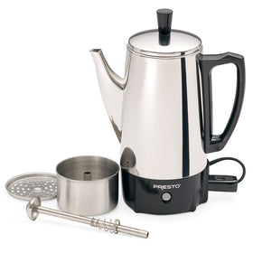 Presto 02822 stainless-steel pot close-up emphasizing durable build and ease of cleaning