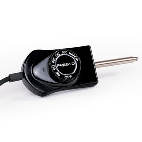 Tempered glass lid with stay-cool handle from Presto for safe monitoring.