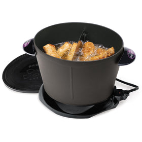 Presto DualDaddy with divider in use keeps two foods separated during frying