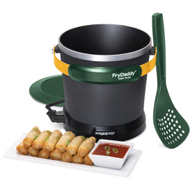 Presto FryDaddy 05427 green-gold compact design ready for quick storage after use.