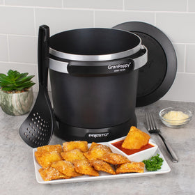 Included slotted scoop for lifting and draining fried foods safely.