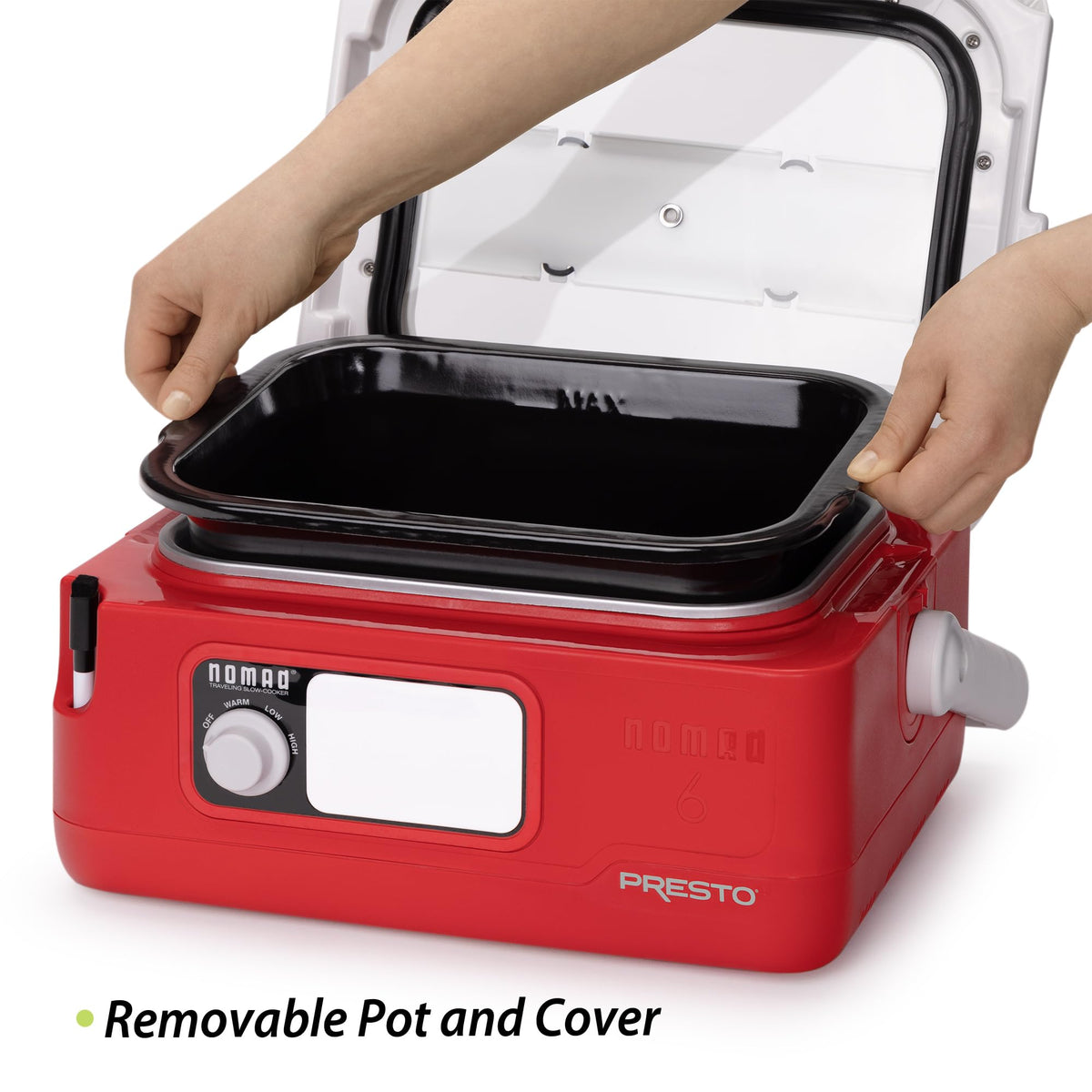 Presto Nomad locking seal-tight lid ensures secure transport.